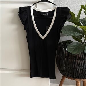 Vici Black V-Neck Ruffle Sleeve Top